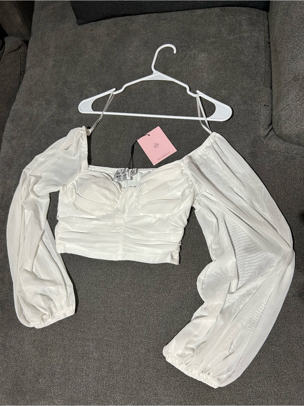 NWT- Hello Molly White Off-Shoulder Puff Sleeve Crop Top- size: medium